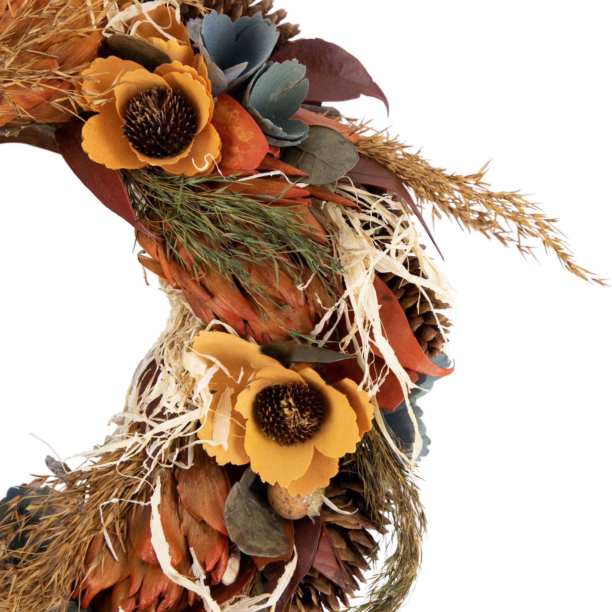 12" Sunflower & Straw Artificial Fall Harvest Wreath